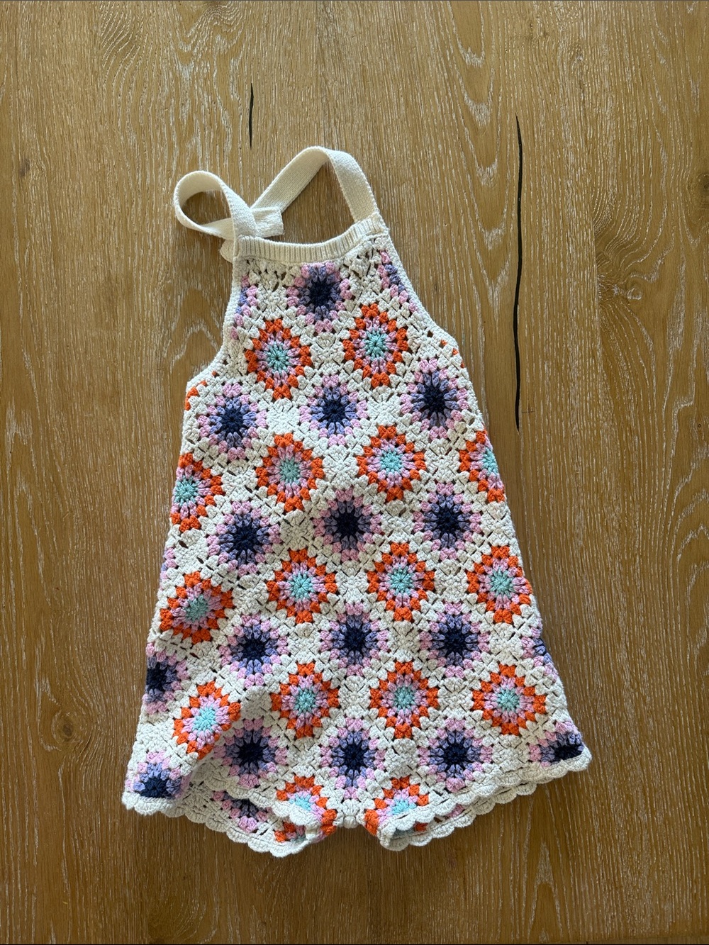 Zara Cream Crochet Romper with Orange, Pink, Purple & Teal Accents